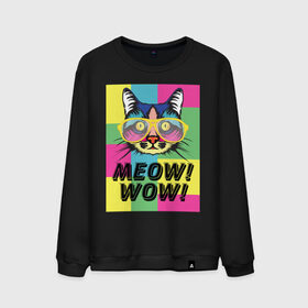 Мужской свитшот хлопок с принтом Pop Cat | Meow Wow! в Кировске, 100% хлопок |  | cat | kitty | meow | popcat | wow | кот | кошка | мяв | мяу | поп кет | поп кошка