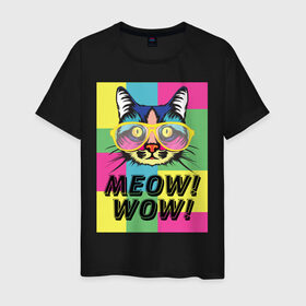 Мужская футболка хлопок с принтом Pop Cat | Meow Wow! в Кировске, 100% хлопок | прямой крой, круглый вырез горловины, длина до линии бедер, слегка спущенное плечо. | cat | kitty | meow | popcat | wow | кот | кошка | мяв | мяу | поп кет | поп кошка