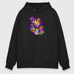 Мужское худи Oversize хлопок с принтом Kitty pop art в Кировске, френч-терри — 70% хлопок, 30% полиэстер. Мягкий теплый начес внутри —100% хлопок | боковые карманы, эластичные манжеты и нижняя кромка, капюшон на магнитной кнопке | Тематика изображения на принте: art | cat | colors | kitty | paints | pop | riot | арт | буйство | буп | кот | котенок | кошка | краски | поп