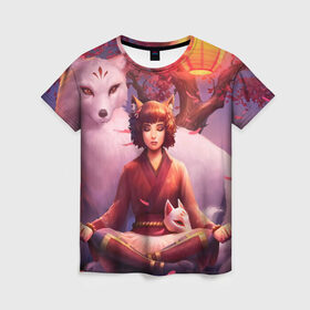 Женская футболка 3D с принтом Девушка-лиса в Кировске, 100% полиэфир ( синтетическое хлопкоподобное полотно) | прямой крой, круглый вырез горловины, длина до линии бедер | fox | foxy | животное | звери | лиса | лисенок | лисичка | милая | рыжая | фокс