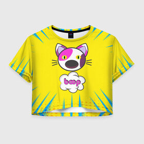 Женская футболка Crop-top 3D с принтом PoP CaT BooP в Кировске, 100% полиэстер | круглая горловина, длина футболки до линии талии, рукава с отворотами | boom | meme | pop art | popping | бум | буп кот | котик | мем | поп арт | ретро | стиль