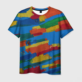 Мужская футболка 3D с принтом Разноцветная абстракция в Кировске, 100% полиэфир | прямой крой, круглый вырез горловины, длина до линии бедер | абстракция | картина | масло | полосы | холст | цвет | яркость