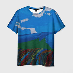 Мужская футболка 3D с принтом Разноцветная абстракция в Кировске, 100% полиэфир | прямой крой, круглый вырез горловины, длина до линии бедер | абстракция | картина | масло | пейзаж | холст | цвет | яркость