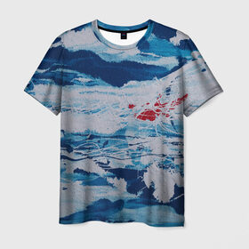Мужская футболка 3D с принтом Холодная абстракция в Кировске, 100% полиэфир | прямой крой, круглый вырез горловины, длина до линии бедер | абстракция | картина | краска | масло | сердце | синий | холод | холст | яркость