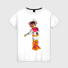 Женская футболка хлопок с принтом Фантайм Чика в Кировске, 100% хлопок | прямой крой, круглый вырез горловины, длина до линии бедер, слегка спущенное плечо | fnaf | аниматроник | пиццерия | робот | фантайм чика | чика