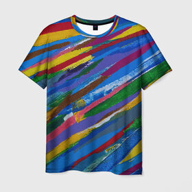 Мужская футболка 3D с принтом Картина абстракция в Кировске, 100% полиэфир | прямой крой, круглый вырез горловины, длина до линии бедер | абстракция | картина | краска | масло | полосы | холст | цвет | яркость
