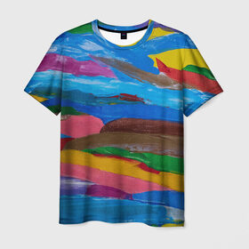 Мужская футболка 3D с принтом Картина абстракция в Кировске, 100% полиэфир | прямой крой, круглый вырез горловины, длина до линии бедер | абстракция | картина | краска | масло | полосы | холст | цвет | яркость