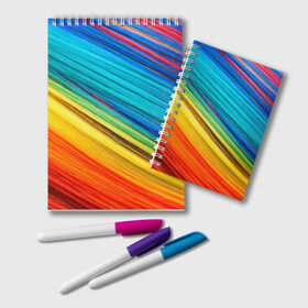 Блокнот с принтом цветной мех диагональ в Кировске, 100% бумага | 48 листов, плотность листов — 60 г/м2, плотность картонной обложки — 250 г/м2. Листы скреплены удобной пружинной спиралью. Цвет линий — светло-серый
 | волокна | геометрия | диагональ | краски | мех | полоски | полосы | радуга | текстура | цвета | яркий
