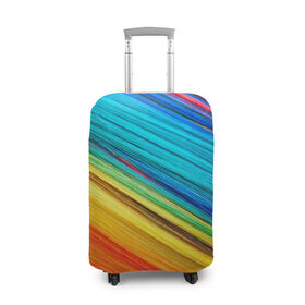 Чехол для чемодана 3D с принтом цветной мех диагональ в Кировске, 86% полиэфир, 14% спандекс | двустороннее нанесение принта, прорези для ручек и колес | волокна | геометрия | диагональ | краски | мех | полоски | полосы | радуга | текстура | цвета | яркий