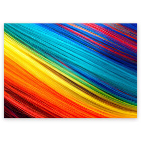 Поздравительная открытка с принтом цветной мех диагональ в Кировске, 100% бумага | плотность бумаги 280 г/м2, матовая, на обратной стороне линовка и место для марки
 | волокна | геометрия | диагональ | краски | мех | полоски | полосы | радуга | текстура | цвета | яркий