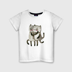 Детская футболка хлопок с принтом Парочка в Кировске, 100% хлопок | круглый вырез горловины, полуприлегающий силуэт, длина до линии бедер | влюбленные | котики | кошки | любовь | полосатый