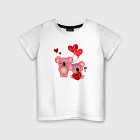 Детская футболка хлопок с принтом Коала в Кировске, 100% хлопок | круглый вырез горловины, полуприлегающий силуэт, длина до линии бедер | 14 февраля | день всех влюбленных | любовь | медведь | панда | розовый | сердечки
