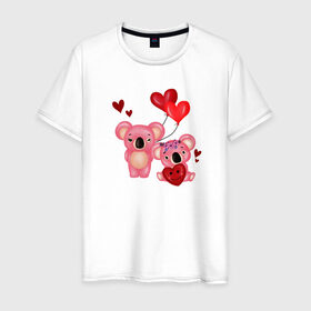 Мужская футболка хлопок с принтом Коала в Кировске, 100% хлопок | прямой крой, круглый вырез горловины, длина до линии бедер, слегка спущенное плечо. | Тематика изображения на принте: 14 февраля | день всех влюбленных | любовь | медведь | панда | розовый | сердечки