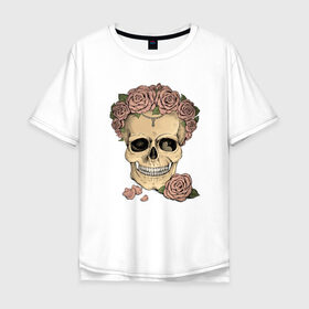 Мужская футболка хлопок Oversize с принтом Skull Roses в Кировске, 100% хлопок | свободный крой, круглый ворот, “спинка” длиннее передней части | art | body | bones | dead | drawing | face | graffiti | head | roses | skeleton | skul | skull | ад | арт | голова | граффити | зло | кости | лицо | металл | нарисованный | розы | рок | скелет | скул | скулл | три черепа | тьма