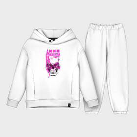 Детский костюм хлопок Oversize с принтом Skull Hooligan в Кировске,  |  | art | body | bones | dead | drawing | face | graffiti | head | hooligan | roses | skeleton | skul | skull | ад | арт | голова | граффити | зло | кости | лицо | металл | очки | розы | рок | скелет | скул | скулл | три черепа | т