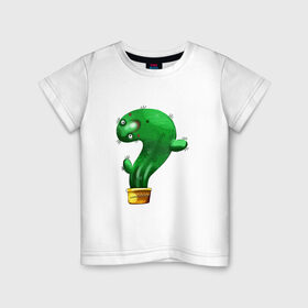 Детская футболка хлопок с принтом Кактус в Кировске, 100% хлопок | круглый вырез горловины, полуприлегающий силуэт, длина до линии бедер | what | горшок | кактусик | цветы | чего | чее