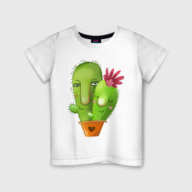 Детская футболка хлопок с принтом Кактус в Кировске, 100% хлопок | круглый вырез горловины, полуприлегающий силуэт, длина до линии бедер | горшок | кактусик | любовьцветы | парочка
