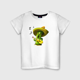 Детская футболка хлопок с принтом Кактус в Кировске, 100% хлопок | круглый вырез горловины, полуприлегающий силуэт, длина до линии бедер | гитара | горшок | кактусик | песня | цветы