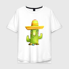 Мужская футболка хлопок Oversize с принтом Кактус в Кировске, 100% хлопок | свободный крой, круглый ворот, “спинка” длиннее передней части | горшок | кактусик | мексиканец | цветы | шляпа