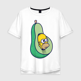 Мужская футболка хлопок Oversize с принтом Гомер авокадо в Кировске, 100% хлопок | свободный крой, круглый ворот, “спинка” длиннее передней части | авокадо | гомер | гомер авокадо | гомер симпсон | еда | пища | популярные иллюстрации | симсоны