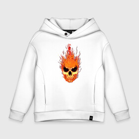 Детское худи Oversize хлопок с принтом fire flame skull в Кировске, френч-терри — 70% хлопок, 30% полиэстер. Мягкий теплый начес внутри —100% хлопок | боковые карманы, эластичные манжеты и нижняя кромка, капюшон на магнитной кнопке | Тематика изображения на принте: art | body | bones | dead | drawing | face | fire | graffiti | head | roses | silent | skeleton | skul | skull | ад | арт | голова | граффити | зло | индеец | кости | огонь | перья | розы | рок | скелет | скул | скулл | три чер