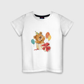 Детская футболка хлопок с принтом Мишка в Кировске, 100% хлопок | круглый вырез горловины, полуприлегающий силуэт, длина до линии бедер | 14 | 14 февраля | для нее | любовь | мило | мишка | подарок | радость | сердце | шарики