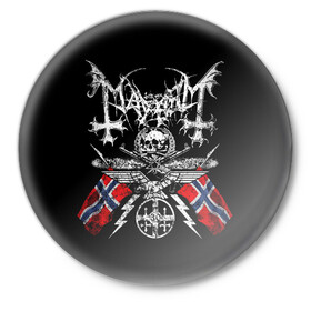 Значок с принтом MAYHEM в Кировске,  металл | круглая форма, металлическая застежка в виде булавки | black metal | mayhem | блэк метал | группа | мейхем | метал | рок