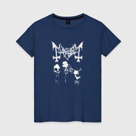 Женская футболка хлопок с принтом Mayhem в Кировске, 100% хлопок | прямой крой, круглый вырез горловины, длина до линии бедер, слегка спущенное плечо | mayhem | блэк метал | зомби | исполнитель | майхем | монстр | музыка | рок | рок группа | чудовище
