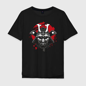 Мужская футболка хлопок Oversize с принтом самурай маска в Кировске, 100% хлопок | свободный крой, круглый ворот, “спинка” длиннее передней части | кровь | маска | самурай | япония