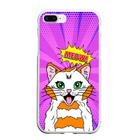 Чехол для iPhone 7Plus/8 Plus матовый с принтом Meow Pop Art Cat в Кировске, Силикон | Область печати: задняя сторона чехла, без боковых панелей | comics | kitty | meow | pop art | pop cat | retro | арт | белый кот | взгляд | глаза | голова кота | животные | киска | комикс | кот | кошак | кошечка | мем | мультяшный | мур мур | мяу | поп арт | прикол | пушистик | ретро