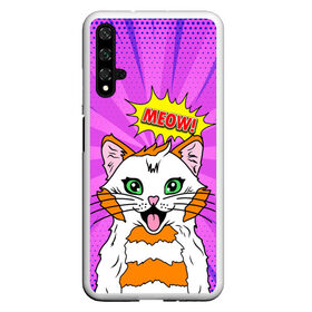 Чехол для Honor 20 с принтом Meow Pop Art Cat в Кировске, Силикон | Область печати: задняя сторона чехла, без боковых панелей | comics | kitty | meow | pop art | pop cat | retro | арт | белый кот | взгляд | глаза | голова кота | животные | киска | комикс | кот | кошак | кошечка | мем | мультяшный | мур мур | мяу | поп арт | прикол | пушистик | ретро