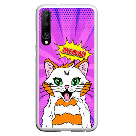 Чехол для Honor P30 с принтом Meow Pop Art Cat в Кировске, Силикон | Область печати: задняя сторона чехла, без боковых панелей | comics | kitty | meow | pop art | pop cat | retro | арт | белый кот | взгляд | глаза | голова кота | животные | киска | комикс | кот | кошак | кошечка | мем | мультяшный | мур мур | мяу | поп арт | прикол | пушистик | ретро