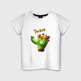 Детская футболка хлопок с принтом кактус в Кировске, 100% хлопок | круглый вырез горловины, полуприлегающий силуэт, длина до линии бедер | what | горшок | кактусик | цветы | чего | чее