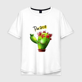 Мужская футболка хлопок Oversize с принтом кактус в Кировске, 100% хлопок | свободный крой, круглый ворот, “спинка” длиннее передней части | what | горшок | кактусик | цветы | чего | чее