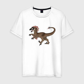 Мужская футболка хлопок с принтом Раптор в Кировске, 100% хлопок | прямой крой, круглый вырез горловины, длина до линии бедер, слегка спущенное плечо. | дино | динозавр | динозавры | животные | звери | охотники динозавры | раптор | рапторы | тиранозавр | хищники животные