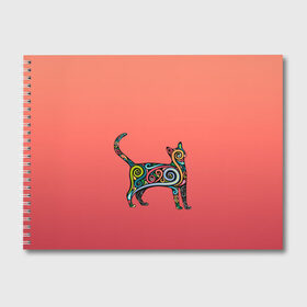 Альбом для рисования с принтом внутренний кот арт в Кировске, 100% бумага
 | матовая бумага, плотность 200 мг. | арт | внутренний зверь | дудлинг | завитушки | киса | кот | котик | котэ | кошка | узор | хиппи | яркий