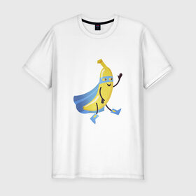 Мужская футболка хлопок Slim с принтом Baana man в Кировске, 92% хлопок, 8% лайкра | приталенный силуэт, круглый вырез ворота, длина до линии бедра, короткий рукав | banana | man | superhero | банан | супергерой | человек банан