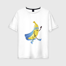 Женская футболка хлопок Oversize с принтом Baana man в Кировске, 100% хлопок | свободный крой, круглый ворот, спущенный рукав, длина до линии бедер
 | Тематика изображения на принте: banana | man | superhero | банан | супергерой | человек банан