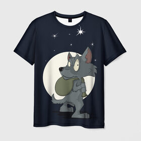 Мужская футболка 3D с принтом Серый волчонок в Кировске, 100% полиэфир | прямой крой, круглый вырез горловины, длина до линии бедер | графика | звезды | ночь | персонаж | природа | рисунок | сказка | сон | хищник