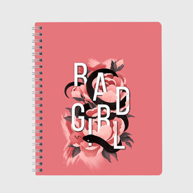 Тетрадь с принтом Bad Girl в Кировске, 100% бумага | 48 листов, плотность листов — 60 г/м2, плотность картонной обложки — 250 г/м2. Листы скреплены сбоку удобной пружинной спиралью. Уголки страниц и обложки скругленные. Цвет линий — светло-серый
 | Тематика изображения на принте: 8 march | 8 марта | cool girl | feminism | flower | girl | woman | в подарок | весна | девочкам | девочке | женские | женщинам | женщине | март | праздник | фем | феменизм | цветочки | цветы