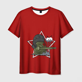 Мужская футболка 3D с принтом Улитка танкист в Кировске, 100% полиэфир | прямой крой, круглый вырез горловины, длина до линии бедер | графика | звезда | персонаж | природа | рисунок | шлемофон