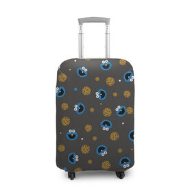Чехол для чемодана 3D с принтом Cookie Monster в Кировске, 86% полиэфир, 14% спандекс | двустороннее нанесение принта, прорези для ручек и колес | коржик | монстр | мультик | мультфильм | персонаж | печенье | текстура | улица сезам
