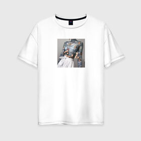 Женская футболка хлопок Oversize с принтом Aesthetik в Кировске, 100% хлопок | свободный крой, круглый ворот, спущенный рукав, длина до линии бедер
 | ангелы | белый | небо | нежность | цветы | эстэтика