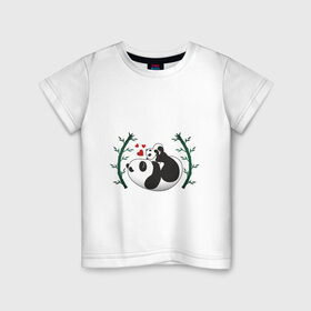 Детская футболка хлопок с принтом Мама панда с малышом в Кировске, 100% хлопок | круглый вырез горловины, полуприлегающий силуэт, длина до линии бедер | Тематика изображения на принте: baby | mom | panda | бамбук | малыш | мама | панда | ребенок