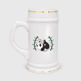 Кружка пивная с принтом Мама панда с малышом в Кировске,  керамика (Материал выдерживает высокую температуру, стоит избегать резкого перепада температур) |  объем 630 мл | baby | mom | panda | бамбук | малыш | мама | панда | ребенок