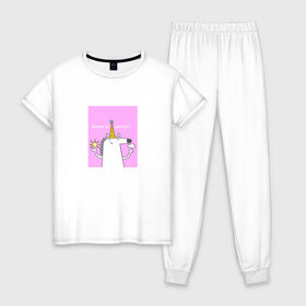 Женская пижама хлопок с принтом Верь в себя! в Кировске, 100% хлопок | брюки и футболка прямого кроя, без карманов, на брюках мягкая резинка на поясе и по низу штанин | верь в себя | животные | милый единорог | мотивация | мультфильм | радуга