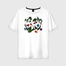 Женская футболка хлопок Oversize с принтом Цветочный мир в Кировске, 100% хлопок | свободный крой, круглый ворот, спущенный рукав, длина до линии бедер
 | flowers | природа | растения | цветы