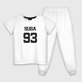 Детская пижама хлопок с принтом BTS - Suga 93 в Кировске, 100% хлопок |  брюки и футболка прямого кроя, без карманов, на брюках мягкая резинка на поясе и по низу штанин
 | Тематика изображения на принте: agust | agust d | boysband | bts | k pop | korea | korean | music | suga | suga 93 | бтс | к поп | кей поп | корейская | корейский | корея | кпоп | музыка | суга | шуга | шуга 93