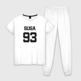 Женская пижама хлопок с принтом BTS - Suga 93 в Кировске, 100% хлопок | брюки и футболка прямого кроя, без карманов, на брюках мягкая резинка на поясе и по низу штанин | agust | agust d | boysband | bts | k pop | korea | korean | music | suga | suga 93 | бтс | к поп | кей поп | корейская | корейский | корея | кпоп | музыка | суга | шуга | шуга 93