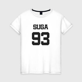Женская футболка хлопок с принтом BTS - Suga 93 в Кировске, 100% хлопок | прямой крой, круглый вырез горловины, длина до линии бедер, слегка спущенное плечо | agust | agust d | boysband | bts | k pop | korea | korean | music | suga | suga 93 | бтс | к поп | кей поп | корейская | корейский | корея | кпоп | музыка | суга | шуга | шуга 93